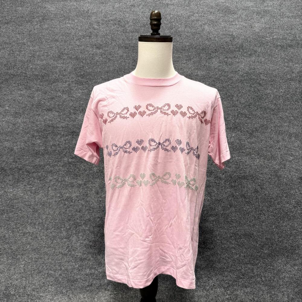 Vintage Screen Stars Best Shirt Mens Large Pink Rhinestone Hearts Bows Tee USA